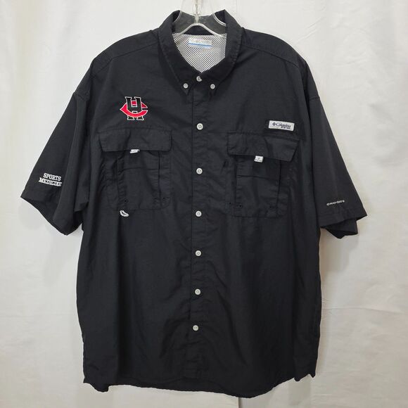 Columbia Shirt Mens XL Black PFG Fishing Outdoor Short Sleeve Pockets Vented - Picture 1 of 15